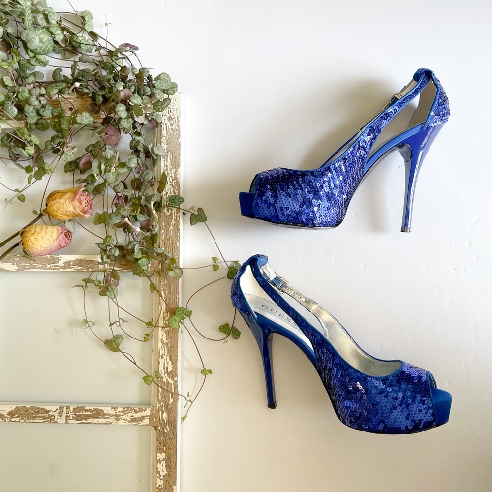 NEW Guess Blue Sequin Heels